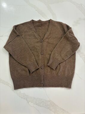 Halara Brown V-Neck Button Front Knit Cardigan Sweater Oversized Slouchy Cozy M